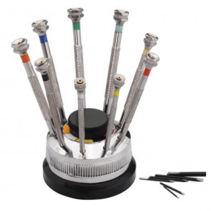 Jeu de 9 tournevis d'horloger à embase pivotante